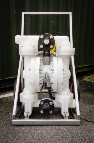 Plastic Wilden Flanged Double Diaphragm Pump on a Trolley